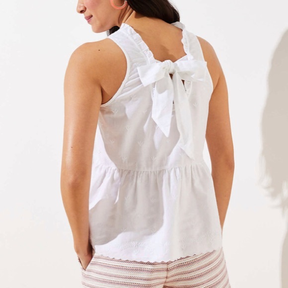 LOFT NWT Petite Embroidered Tie Back Peplum Shell - Picture 3 of 3